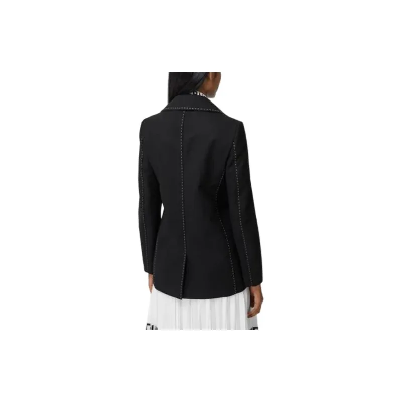 Burberry Topstitched Cotton Pea Coat In Black Coats Women's Black-2