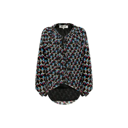 DVF Shirts Women's Blue And Red Diamond Woven