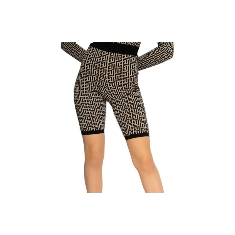BALMAIN Monogram Knit Cyclist Shorts 'Black/White'-1
