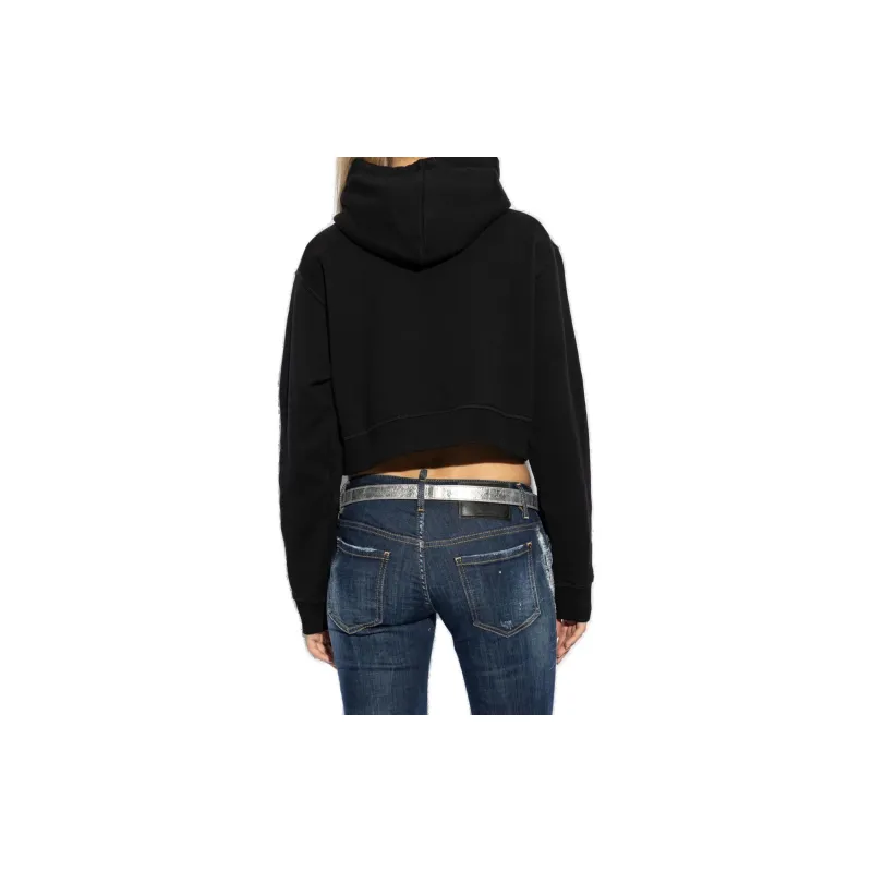 DSQUARED 2 Logo Detailed Cropped Drawstring Hoodie-2