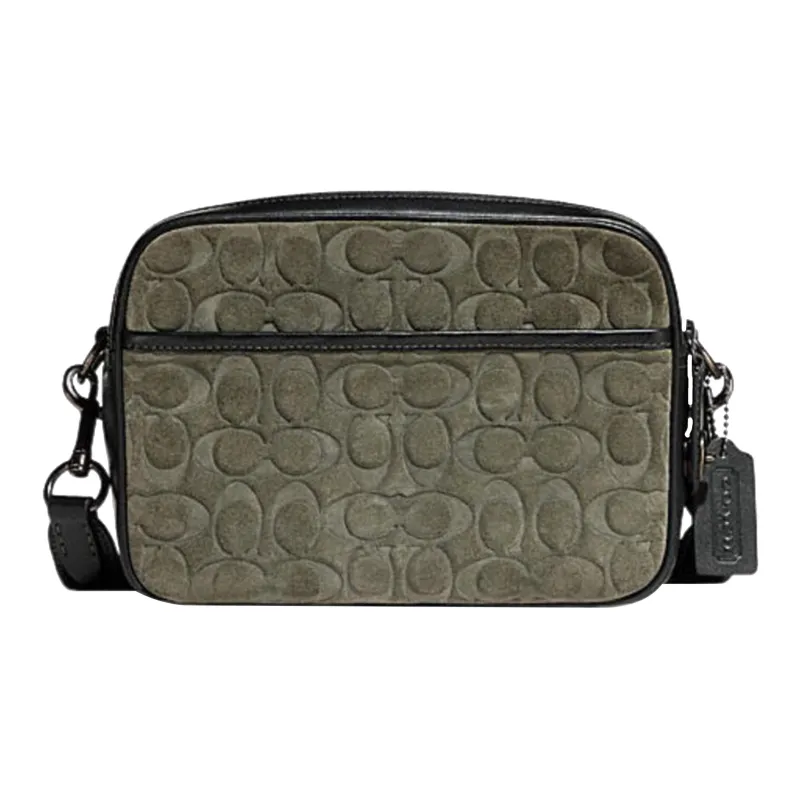 COACH Flight Leather Patchwork With Suede Shoulder Bag Crossbody Bag Medium Size Men's Gray Green-0