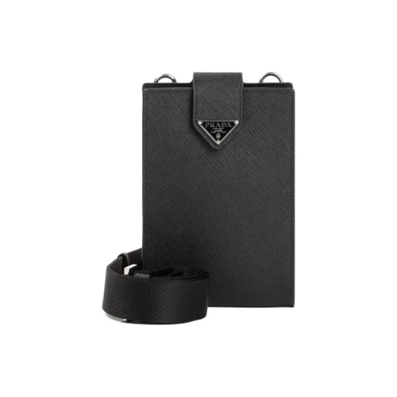 PRADA Leather Cell Phone Pouch Shoulder Bag Men's Black-3