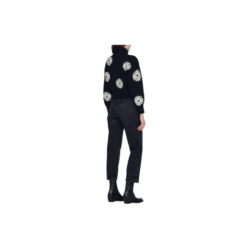 Sandro Floral Trucker Style Sweater Women's Black-3