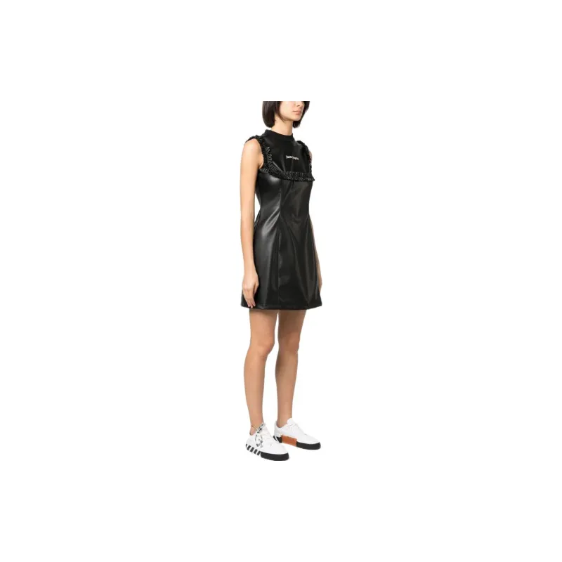PALM ANGELS Logo-print Faux-leather Minidress-3