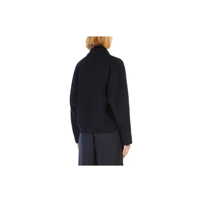 MaxMara Studio Baco Collection Wool Cashmere And Silk Bomber Jackets Coats Women's Marine Blue-3