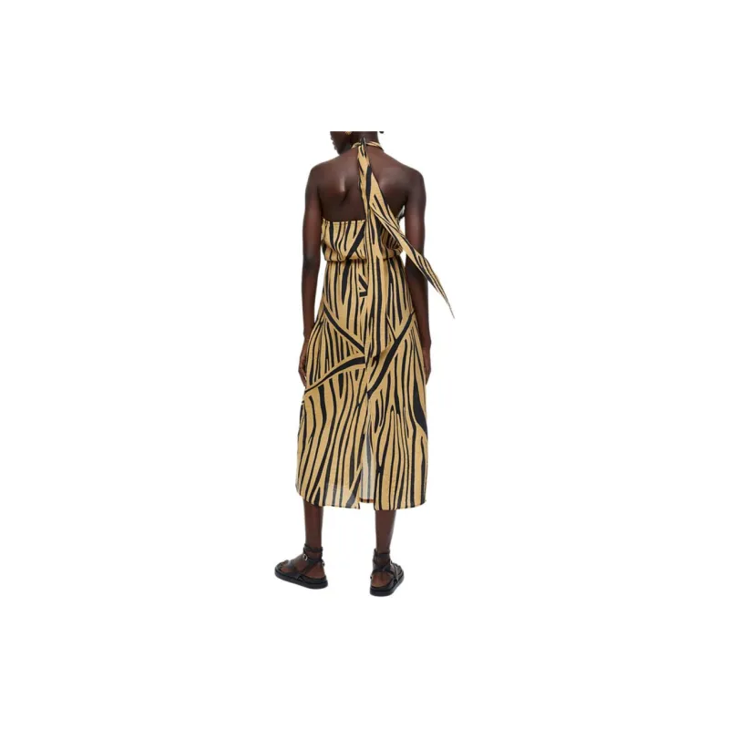H&M Sleeveless Dress Women's Beige/Leopard-2