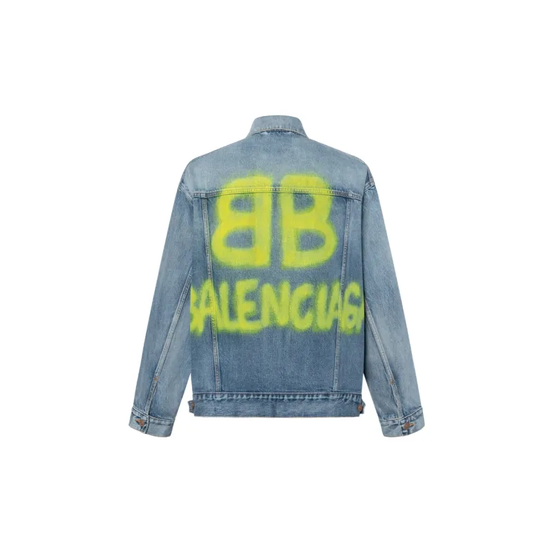 Balenciaga Large Fit Grafitti Backlogo Denim Jacket-3