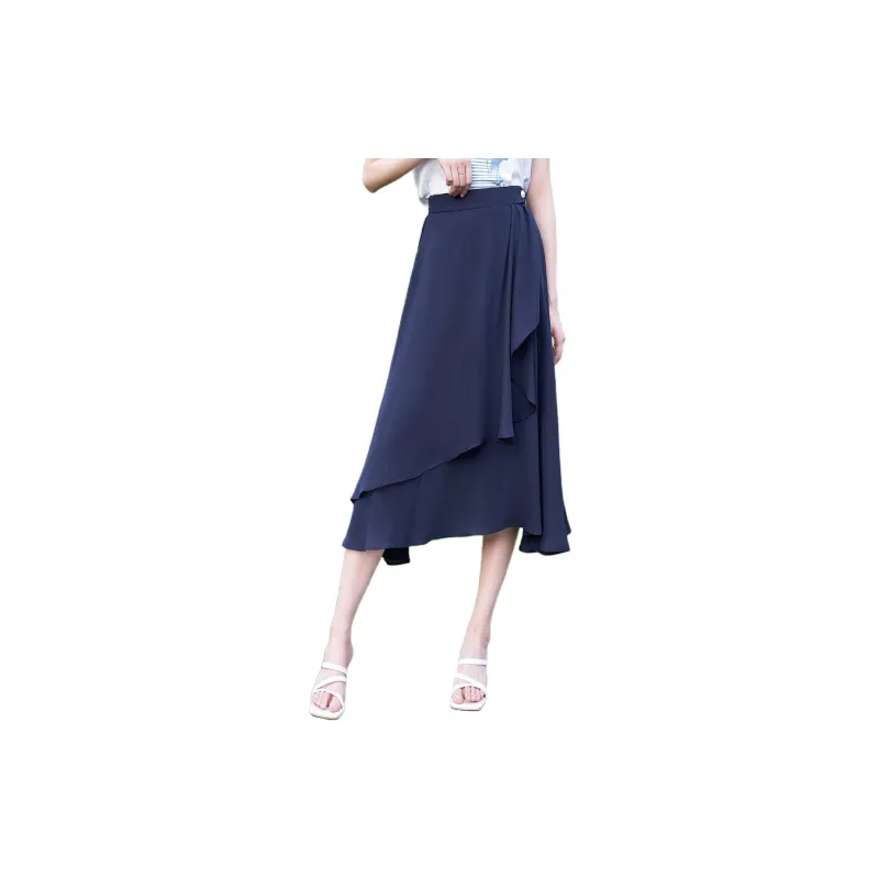 Mo Han Yi Mei Casual Long Skirt Women's Navy Blue-4