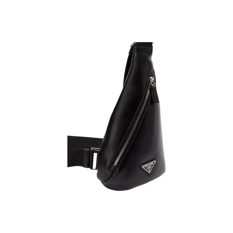PRADA Leather One Shoulder Crossbody Bag, Sling Bag Men's Black-1