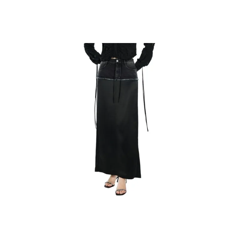 COVERINS Denim Long Skirt Women's Black-2