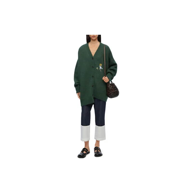 LOEWE Asymmetric Cardigan 'Dark Green'-3