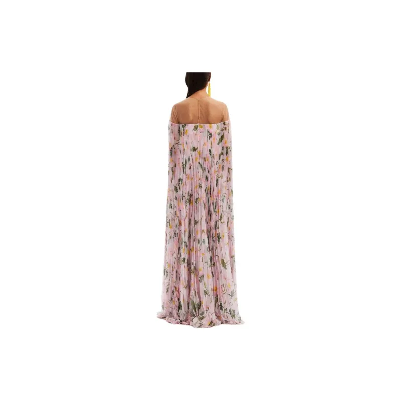 OSCAR DE LA RENTA Painted Poppies-print Pleated Kaftan Maxi Dress-2