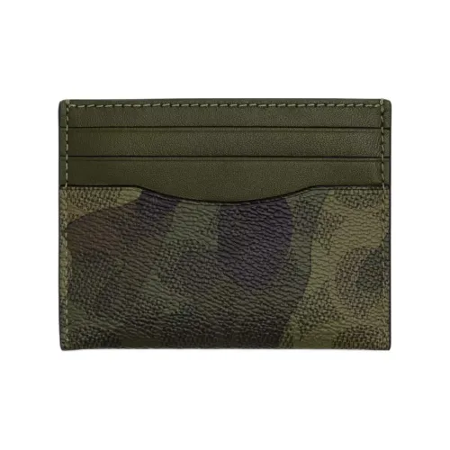 COACH Coated Canvas Card Holder Mini Unisex Dark Color Trefoil & Multicolor