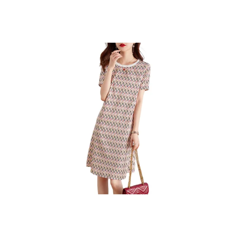 XWI Short Sleeved Dress Women's Pink Yellow Waves-3