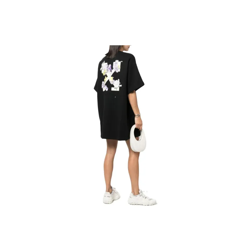 OFF WHITE Flower Arrow Snap Tee Dress Black/Multi-2