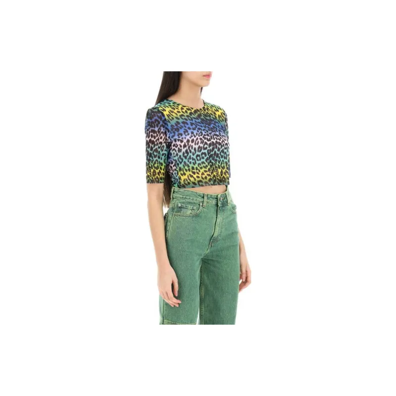 GANNI Leopard-Printed Crewneck Cropped T-Shirt-5