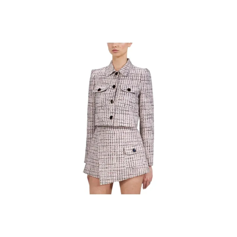 Self-portrait Cropped Coats Women's Gray-2