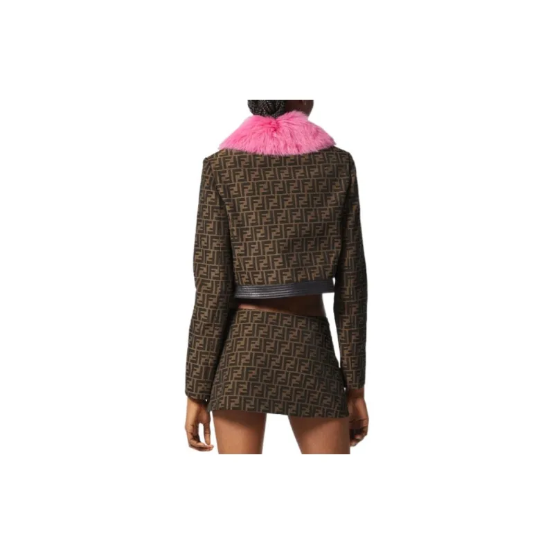 Fendi Fendace Ff Faux Fur Jacket Brown/Pink-2