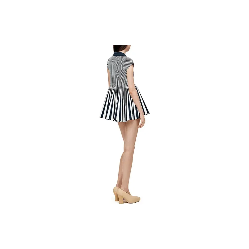 LOEWE Striped Mini Viscose Blend Knit Dress Navy/White-2