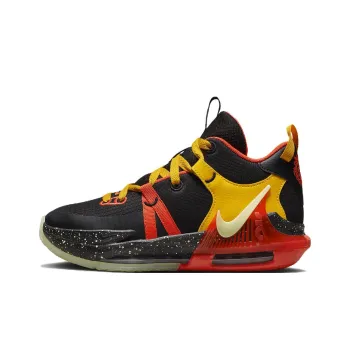 Nike Witness 7 Cushioning Wear Resistant Mid Top Children's Basketball Shoes Black Yellow Teenagers