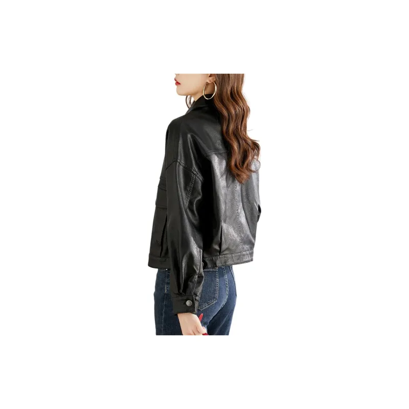 TERRE BLEUE Leather Jacket Women's Black-3