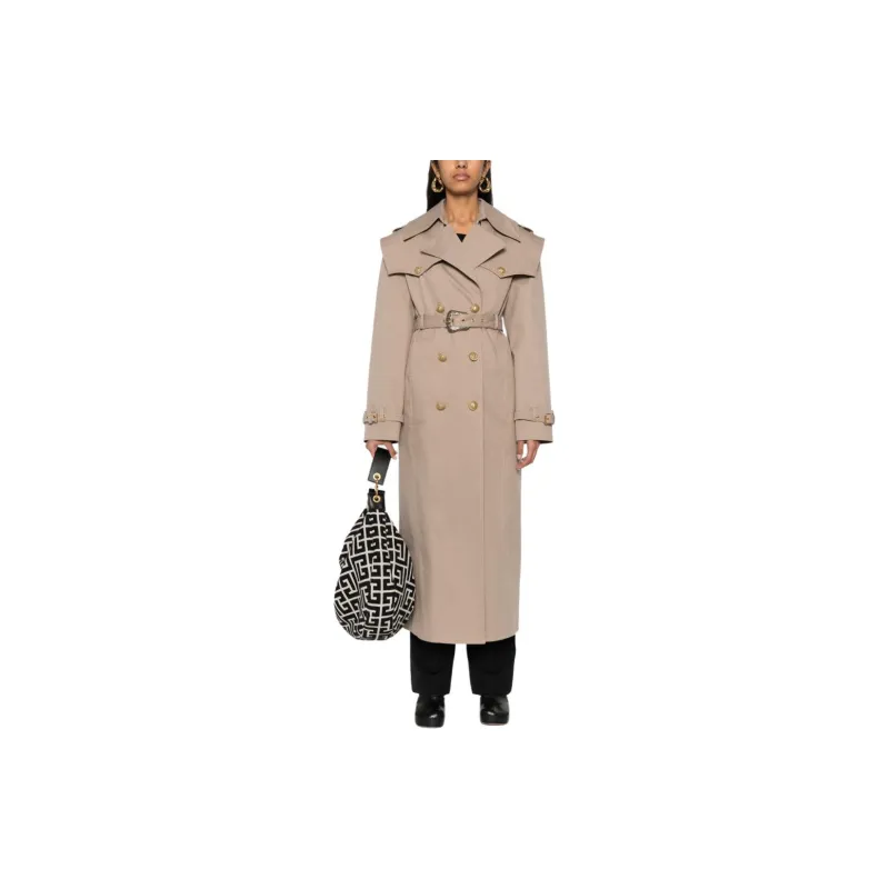 BALMAIN Double Breasted Belted Waist Maxi Trench Coat-1