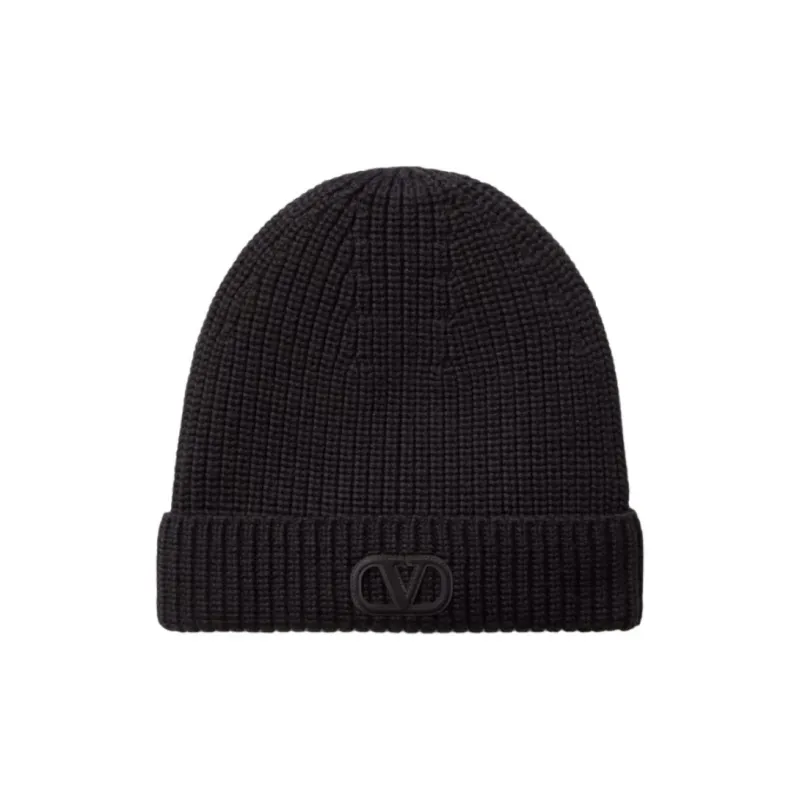 Valentino VLogo Signature Ribbed Wool Beanie-0