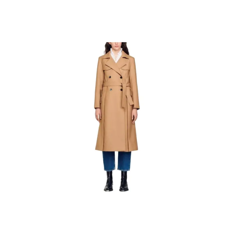 Sandro Long Trench-Style Coat Trench Coat Women's Camel-1