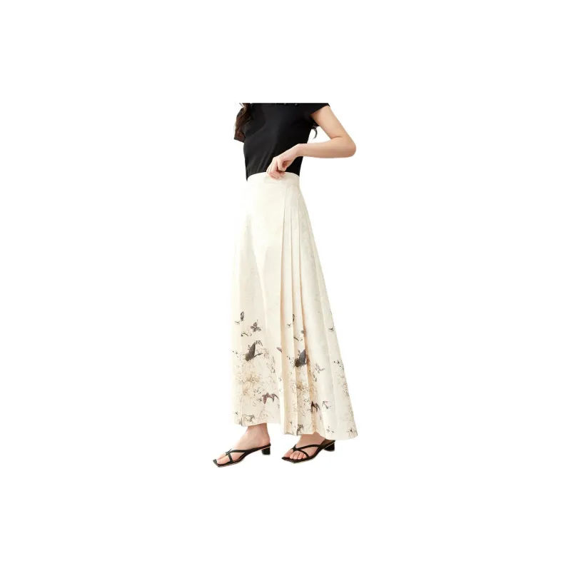 VIMLY Casual Long Skirts Women's Apricot-5