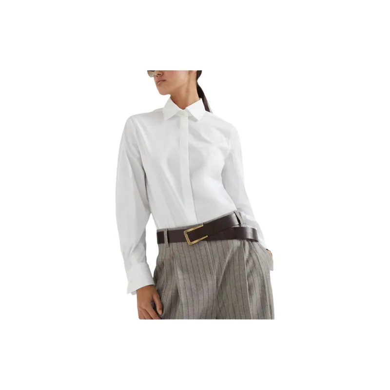 Brunello Cucinelli Embellished Stretch Poplin Shirt-1
