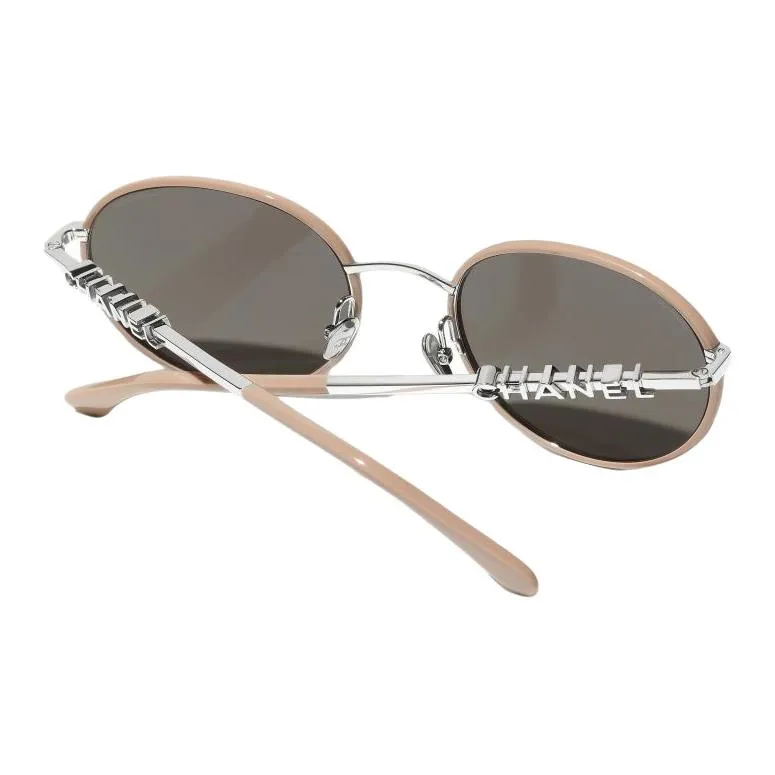 CHANEL Metal Oval Sunglasses Unisex Beige-3