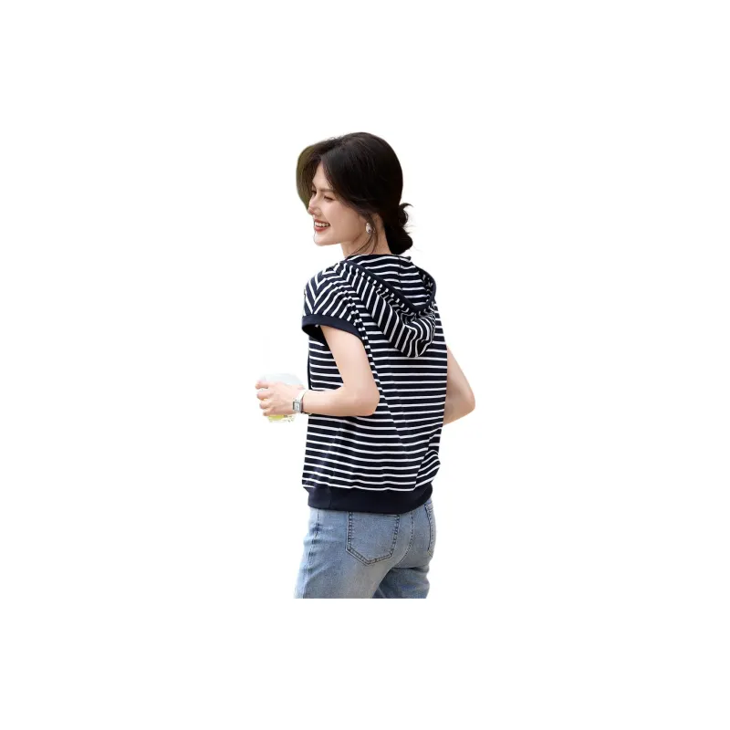 XWI T Shirt Women's Navy Blue Stripes-2