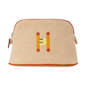 HERMES Bolide Cotton Clutch Mini Women's Orange & Light Taupe