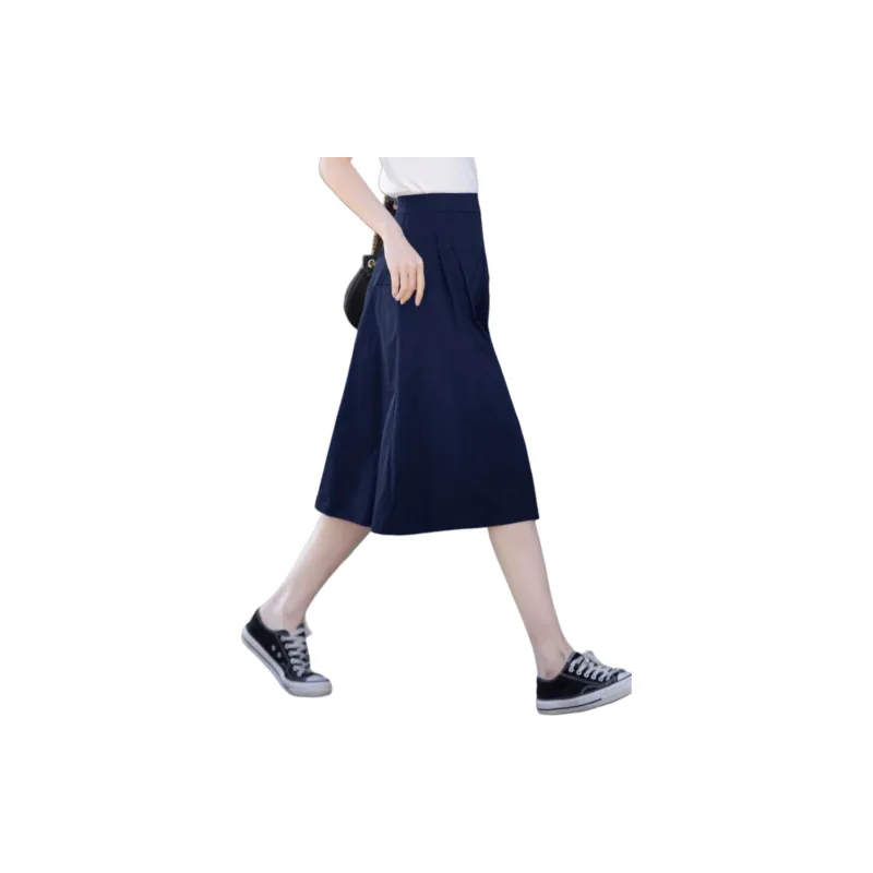 You Cow Me Pants Casual Long Skirt  Women's Navy Blue-3