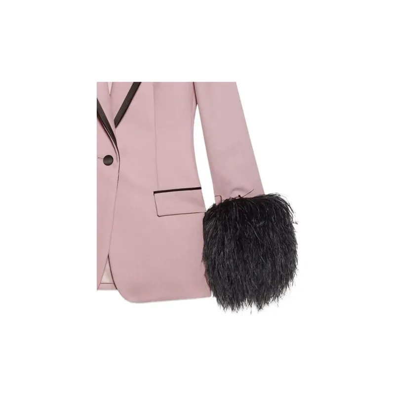 GUCCI Feather trimmed Single breasted Blazer-2