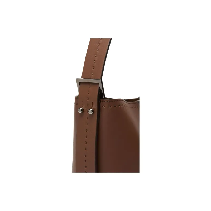 MaxMara Calfskin Bucket Bag Portable Crossbody Bag Shoulder Bag Small Size Women's Brown-4