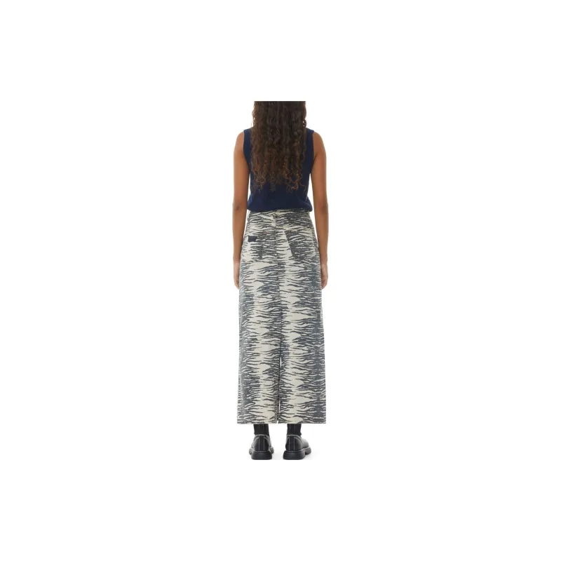 GANNI Print Denim Maxi Slit Skirt Casual Long Skirts Women's Gray-4