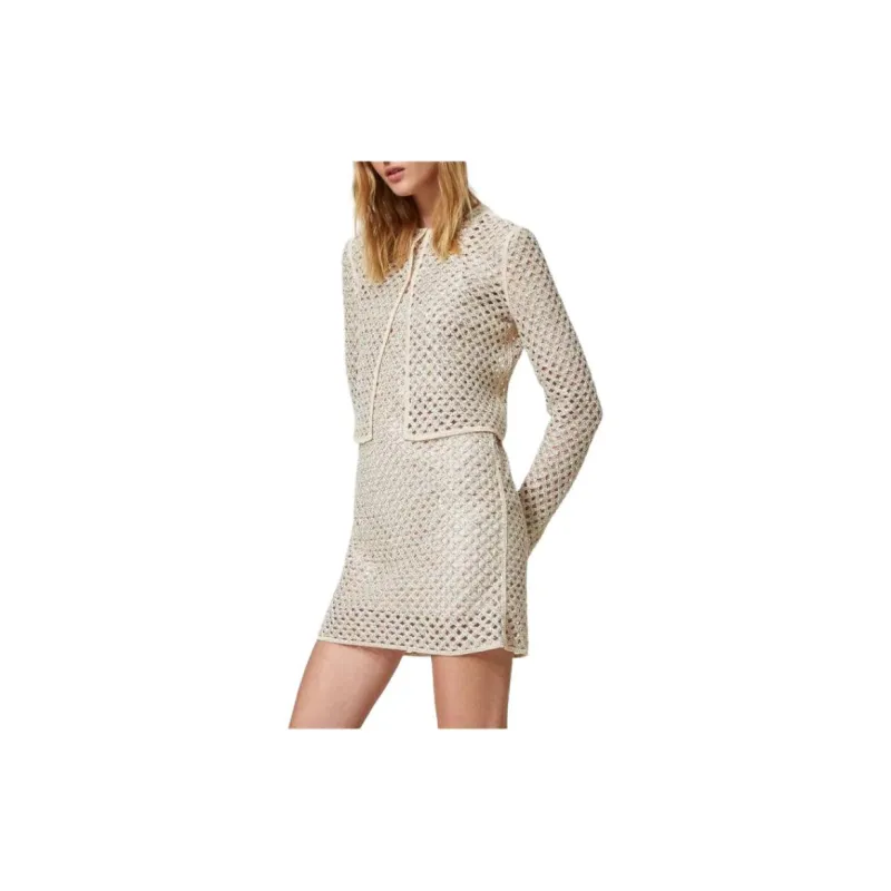 Twinset Embellished Open-Knitted Cropped Jacket-2