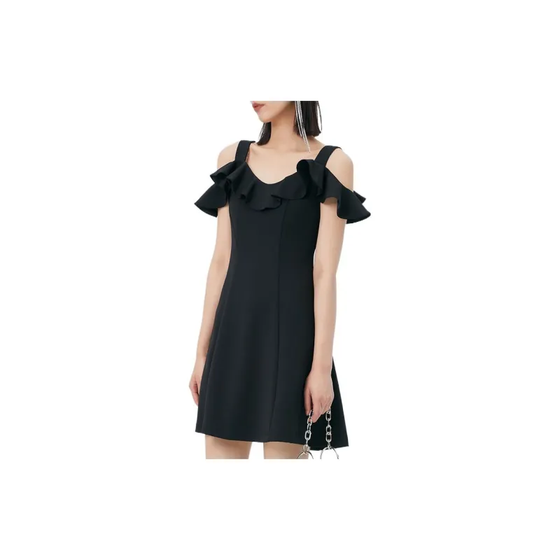 LOFT SHINE A-Line Skirt Dress Black-2