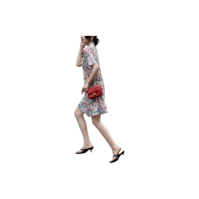【dme】 Short Sleeved Dress Women's Pink Purple-2