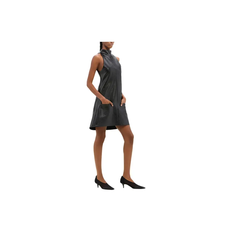 COURREGES Mock Neck Sleeveless Vinyl A Line Dress-3
