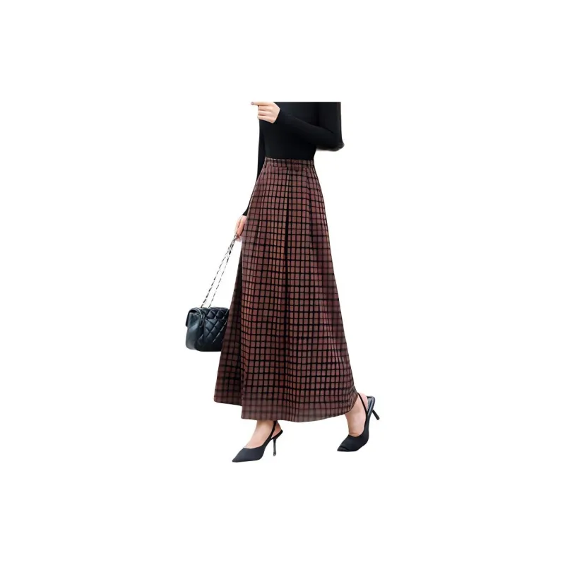 【dme】 Casual Long Skirts Women's Red Brown-1