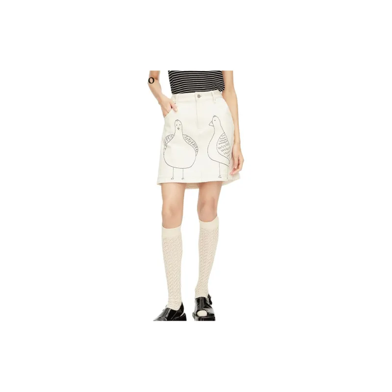 III VIVINIKO Denim Short Skirts Women's Raw White-2