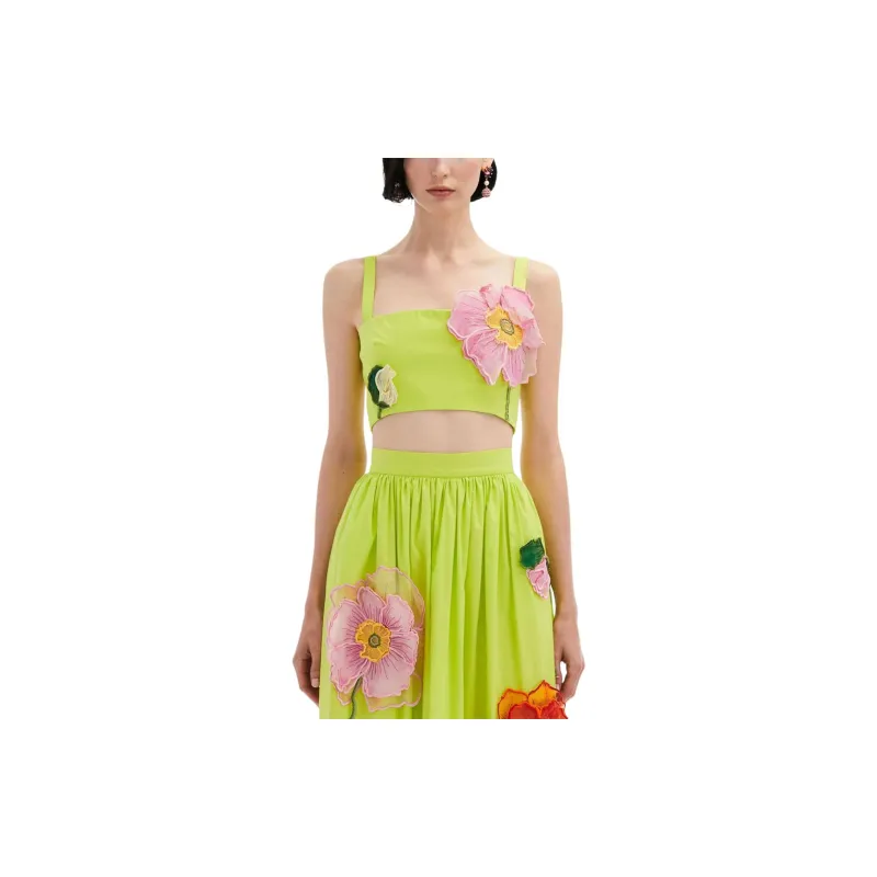 OSCAR DE LA RENTA Floral-appliqué Cropped Tank Top-2