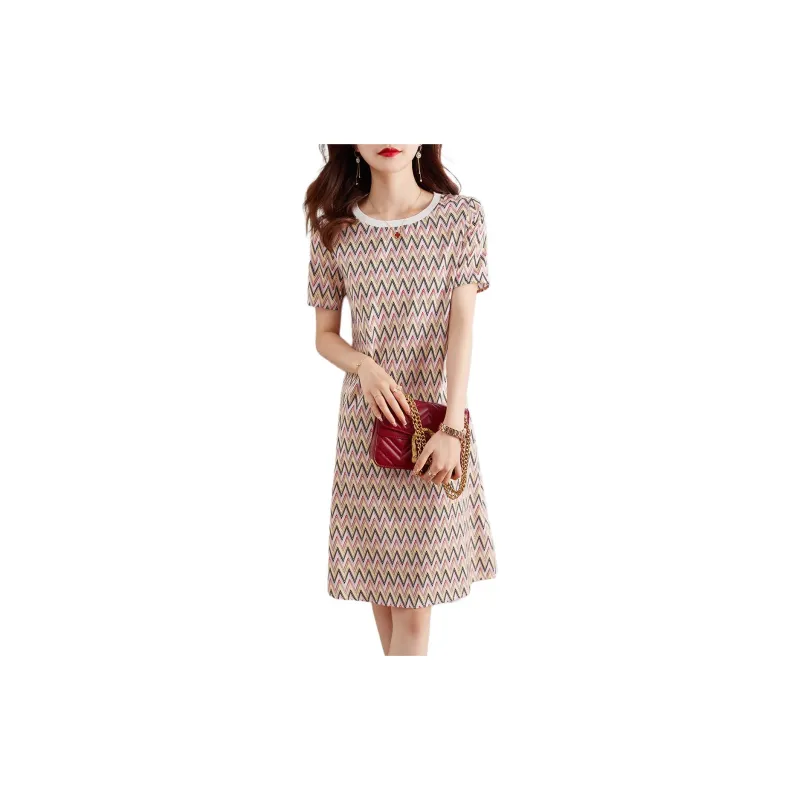 XWI Short Sleeved Dress Women's Pink Yellow Waves-1