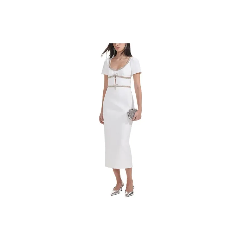 Self portrait Short Sleeved Dresses Women's Pure White-3