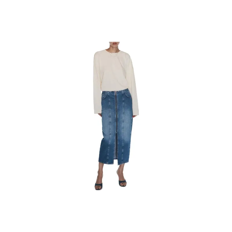 ZARA Denim Long Skirts Women's Blue-1