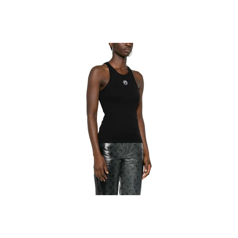 Marine Serre Moon Logo Ribbed Jersey Tank Top 'Black'-2