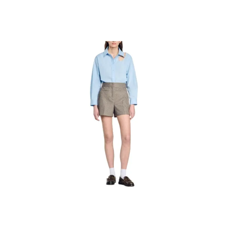 Sandro Houndstooth High-waisted Shorts-1