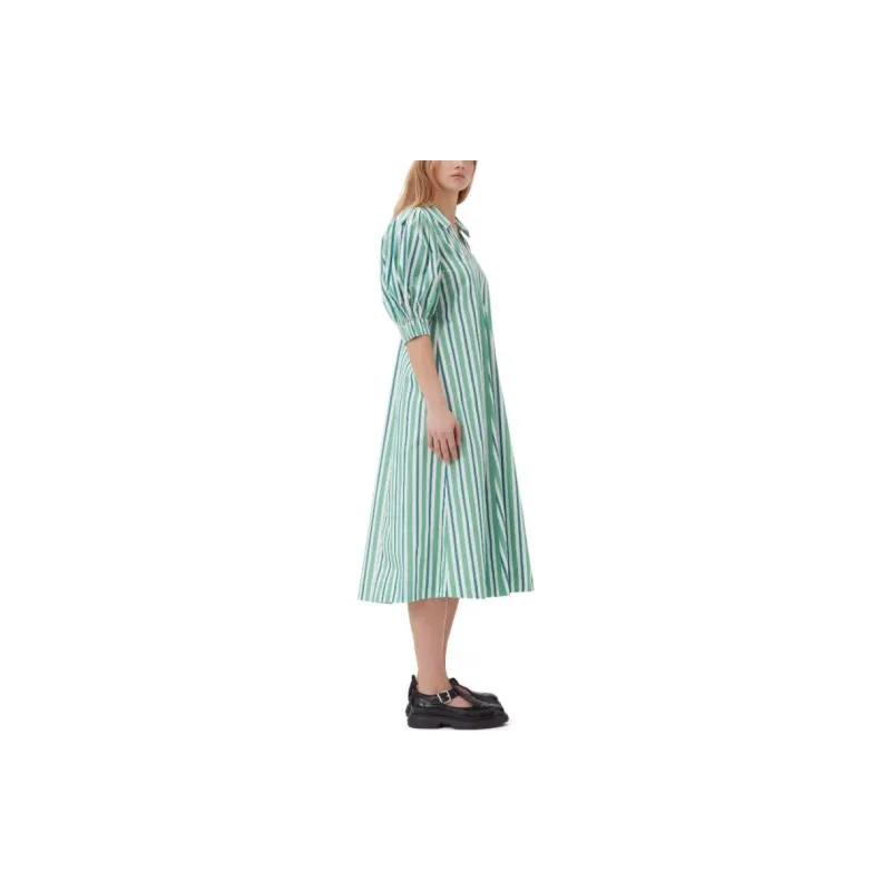 GANNI Striped Organic Cotton Shirtdress-4